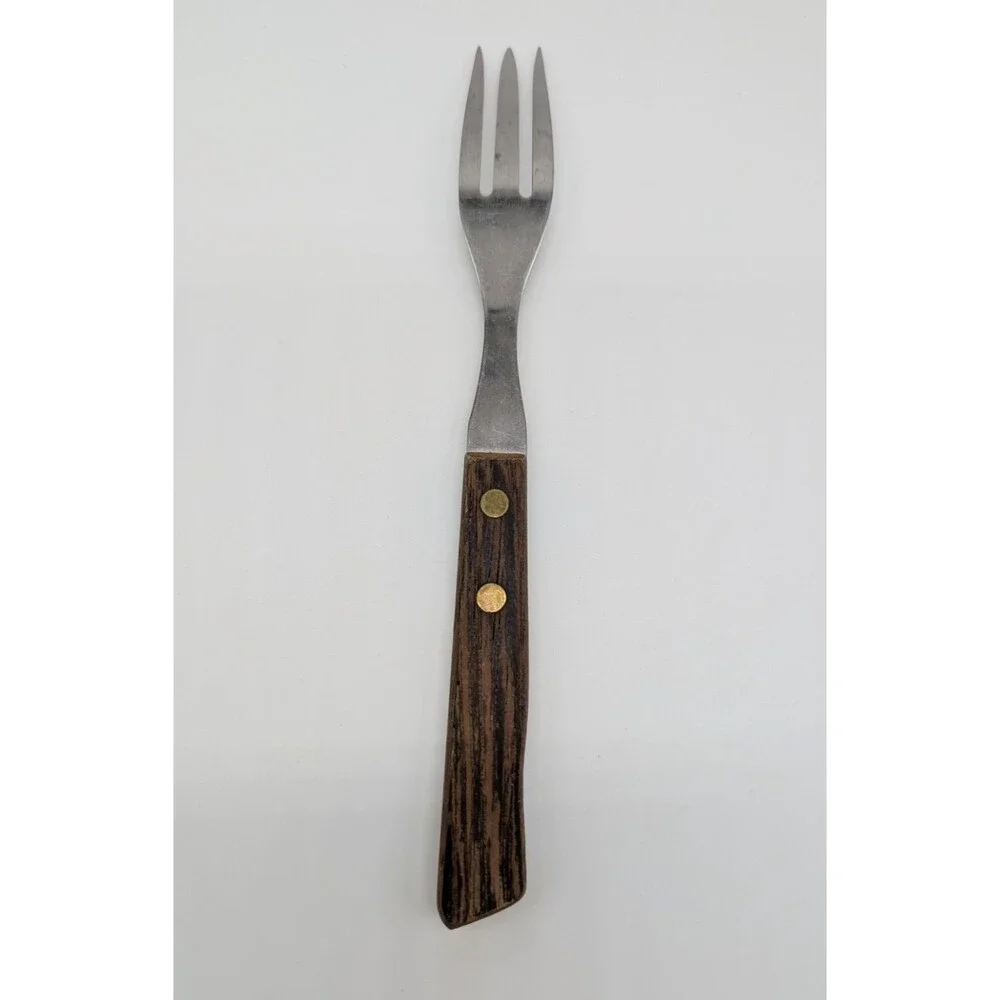 Vtg Granny Fork 3 Prongs Tines Meat Fork Stainless Prongs & Wood Handle Japan